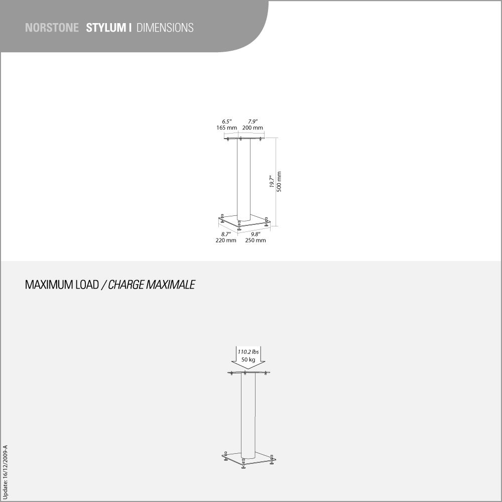 Norstone Stylum 1, stojaki głośnikowe, matowa czerń, wysokość 50 cm