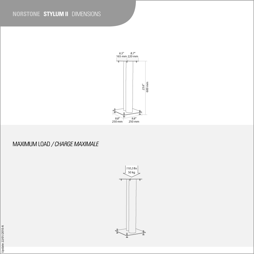 Norstone Stylum 2, stojaki głośnikowe, matowe srebro, wysokość 60 cm