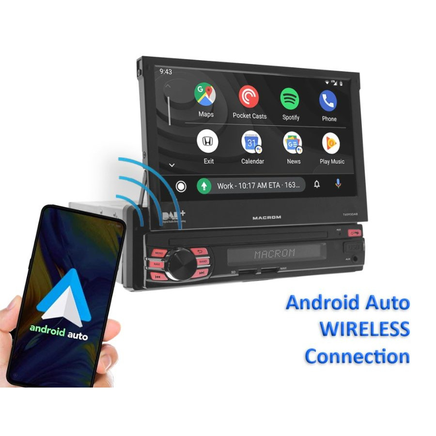 Macrom T6593DAB radio samochodowe z motoryzowanym ekranem, Android 13 i więcej