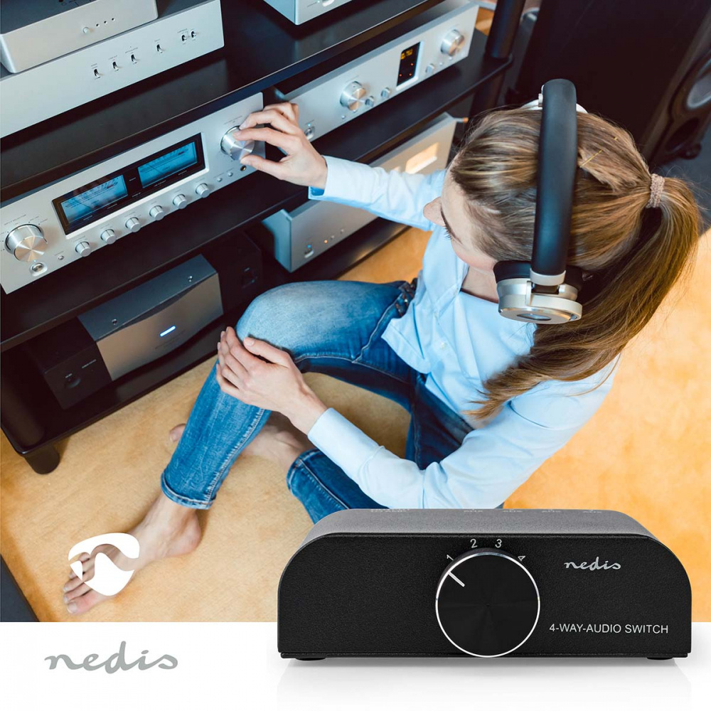 Nedis A-Switch 2424AT, 4-kierunkowy przełącznik niskopoziomowy dla źródeł stereo
