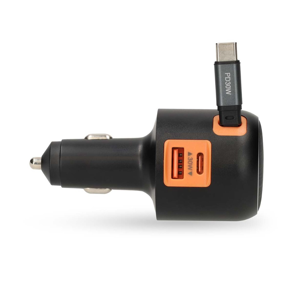 Nedis ładowarka samochodowa z wysuwanym kablem USB-C i wyjściami USB-A/C
