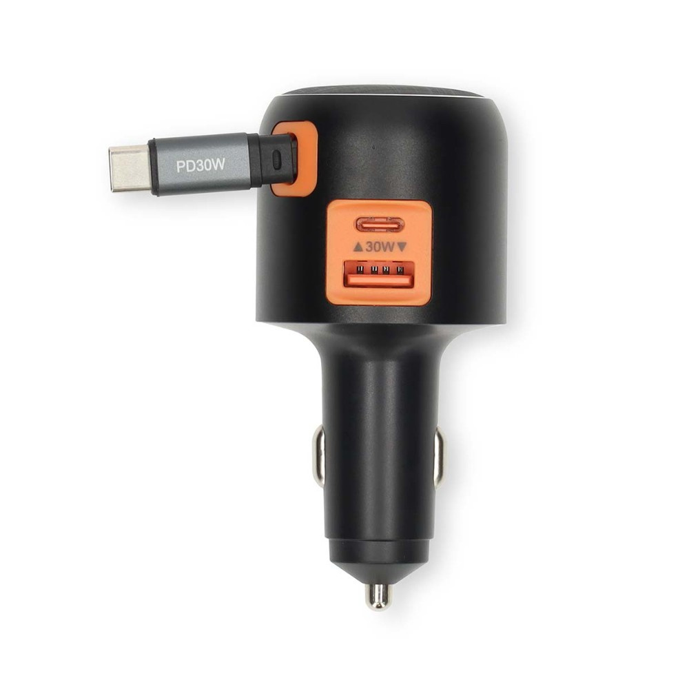 Nedis ładowarka samochodowa z wysuwanym kablem USB-C i wyjściami USB-A/C