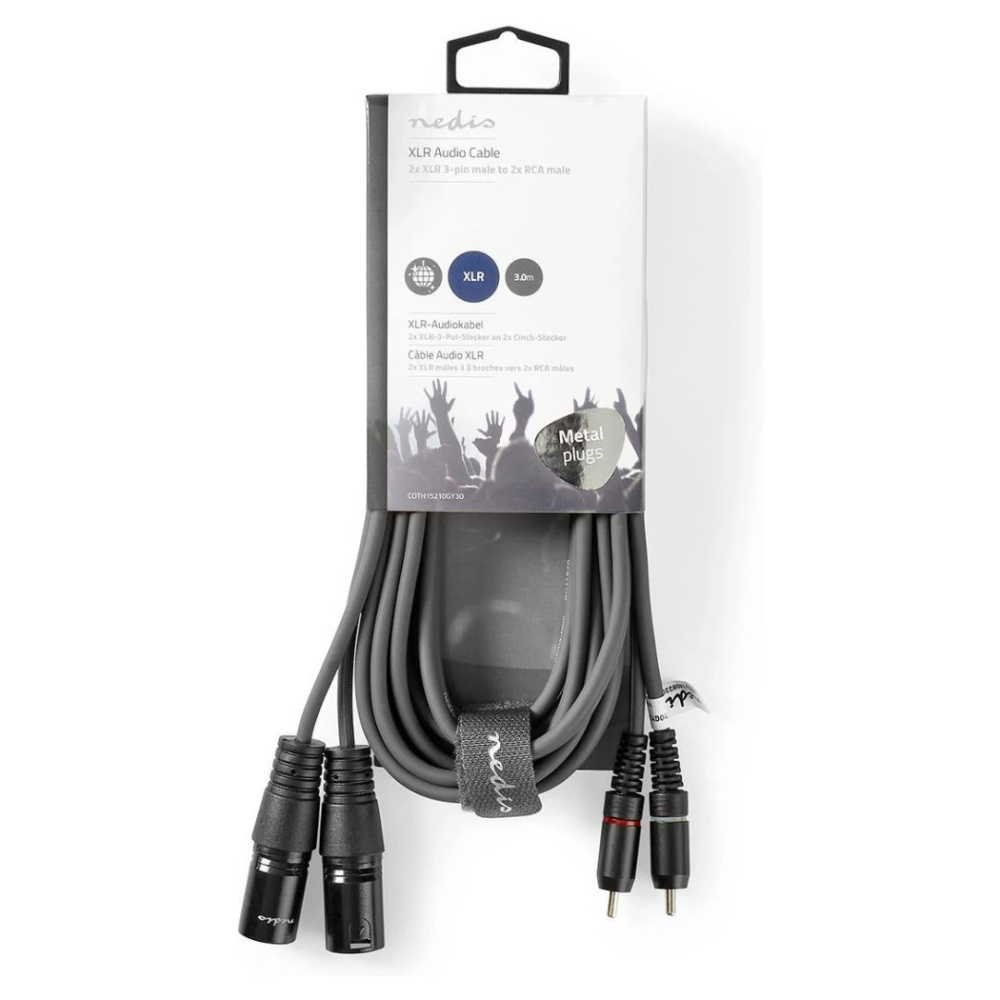 Nedis kabel XLR, XLR męski - RCA męski 3 m