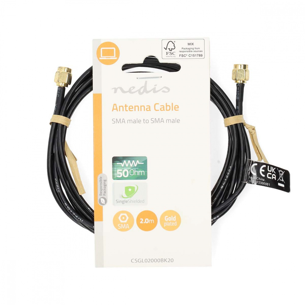 Nedis kabel antenowy SMA Wtyk-Wtyk, 2 metry, czarny