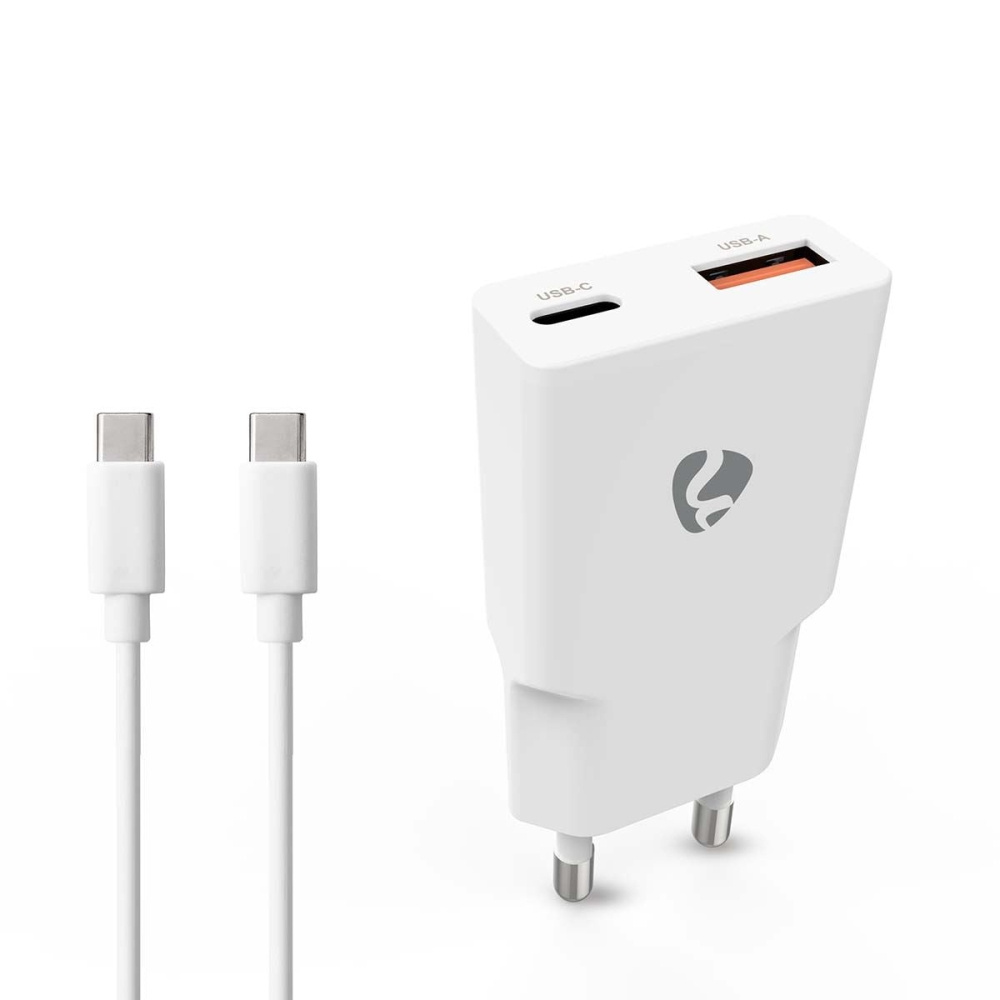 Nedis ładowarka ścienna z kablem USB-C 20 W 1x USB-C 1x USB-A, biała