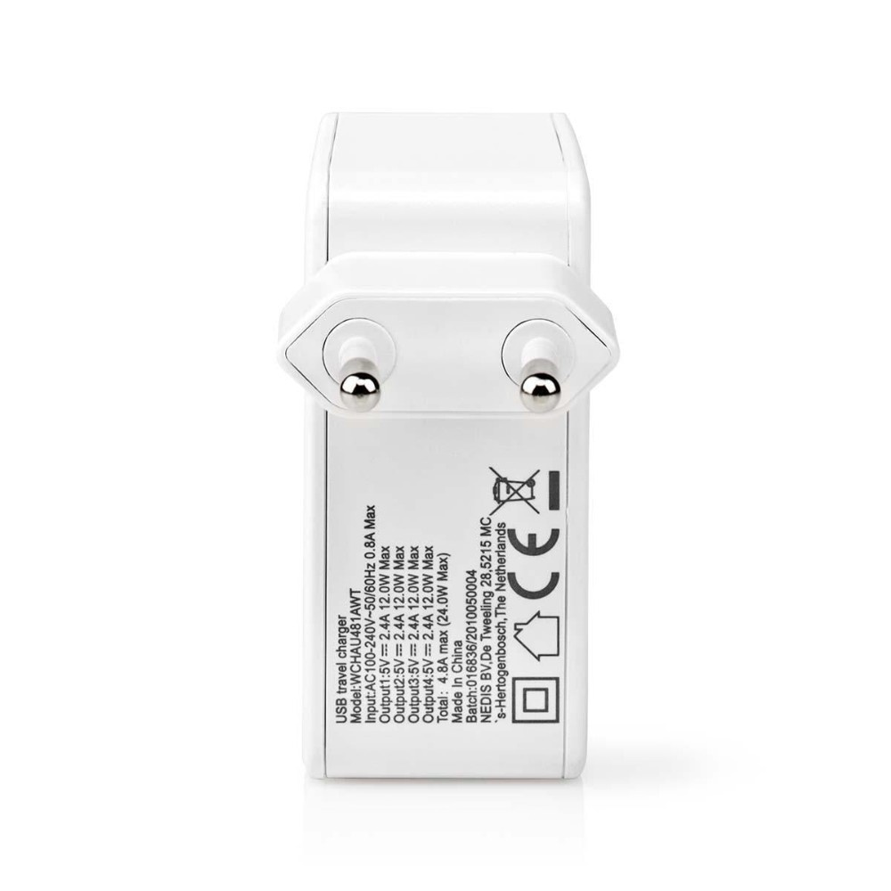 Nedis ładowarka sieciowa USB-A, 4 porty, 24 W, biała