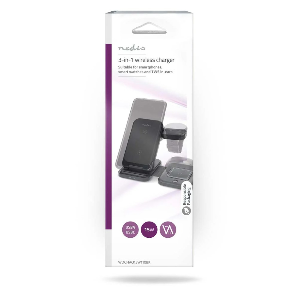 NEDIS WDCHAQ15W210BK ładowarka 3 w 1, czarno-srebrna