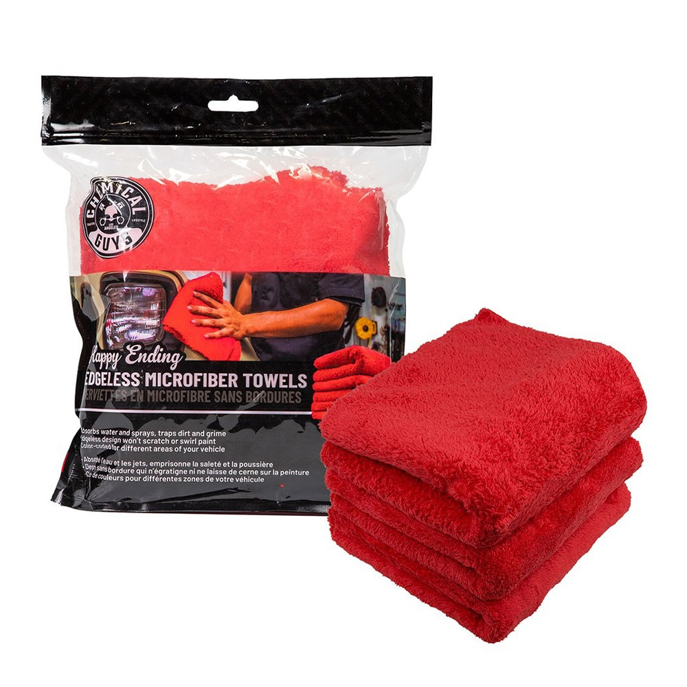 Chemical Guys Happy Ending Red Edgeless, 3-pak czerwony ręcznik do osuszania