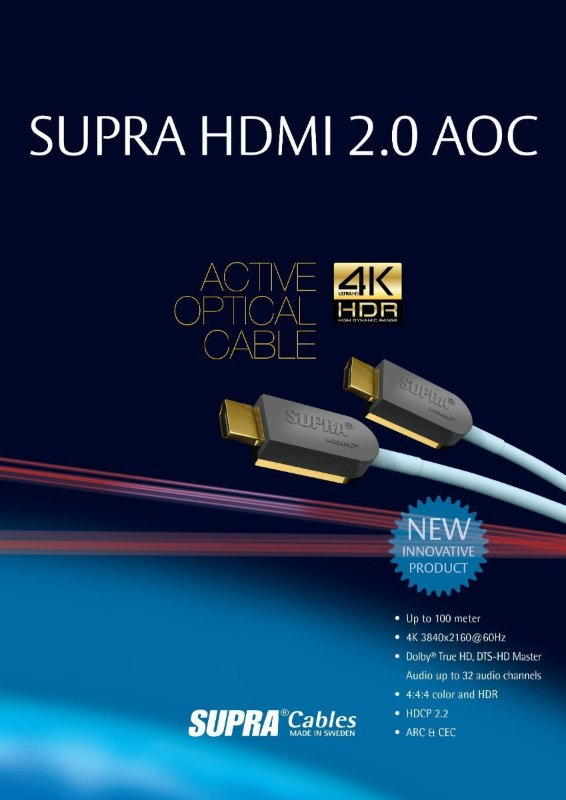 Supra HDMI AOC, kabel HDMI z włóknem optycznym