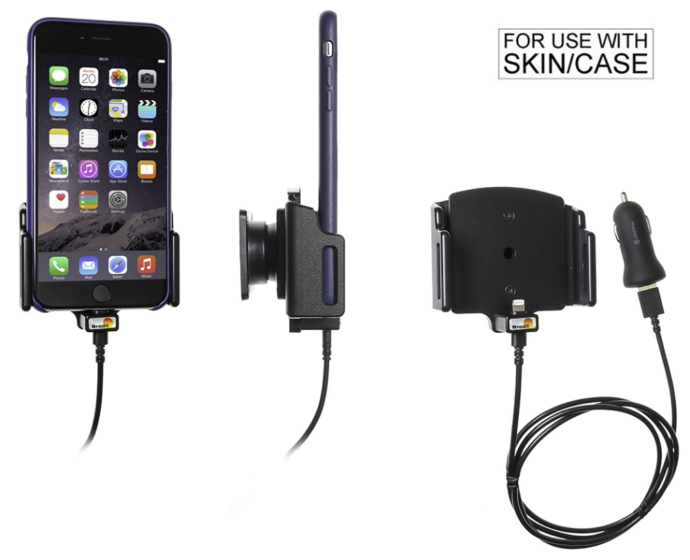 Brodit aktywny uchwyt z kablem USB i adapterem do gniazda zapalniczki, Apple iPhone 11/11 Pro/6 Plus/6S Plus/7 Plus/8 Plus/X/XR/Xs/Xs Max