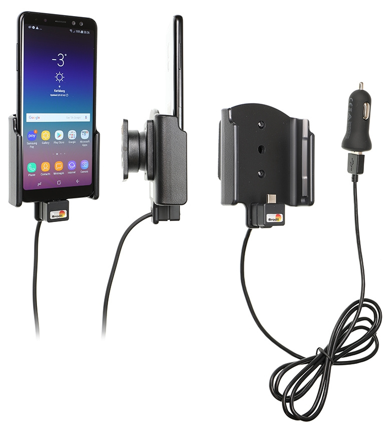 Aktywny uchwyt z kablem USB i adapterem do gniazda zapalniczki, Samsung Galaxy A8 (2018)