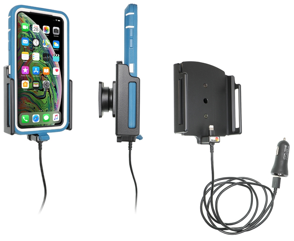 Aktywny uchwyt Brodit z kablem USB i adapterem do gniazda zapalniczki, Apple iPhone 11/11 Pro/11 Pro Max/Xs Max