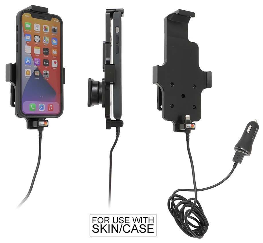 Aktywny uchwyt Brodit z kablem USB i adapterem do gniazda zapalniczki, Apple iPhone 11/12/12 Pro/13/13 Pro/XR