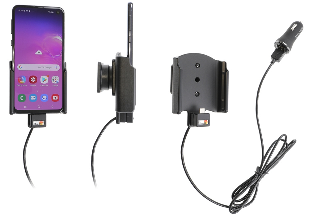 Aktywny uchwyt Brodit z kablem USB i adapterem do gniazda zapalniczki, Samsung Galaxy S10e