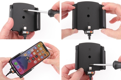 Aktywny uchwyt Brodit z kablem USB i adapterem do gniazda zapalniczki, Apple iPhone 12/12 Pro/13/13 Pro/14 Pro