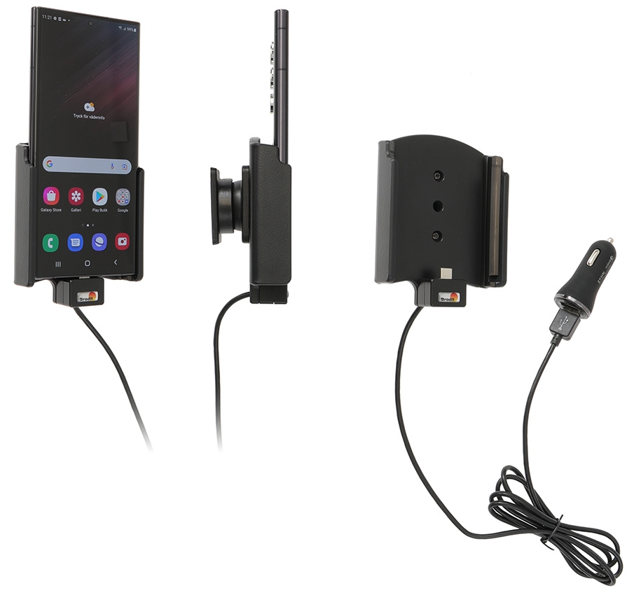 Brodit Aktywny uchwyt z kablem USB i adapterem do gniazda zapalniczki, Samsung Galaxy S22 Ultra 5G (SM-S908B/SM-S908B/DS)