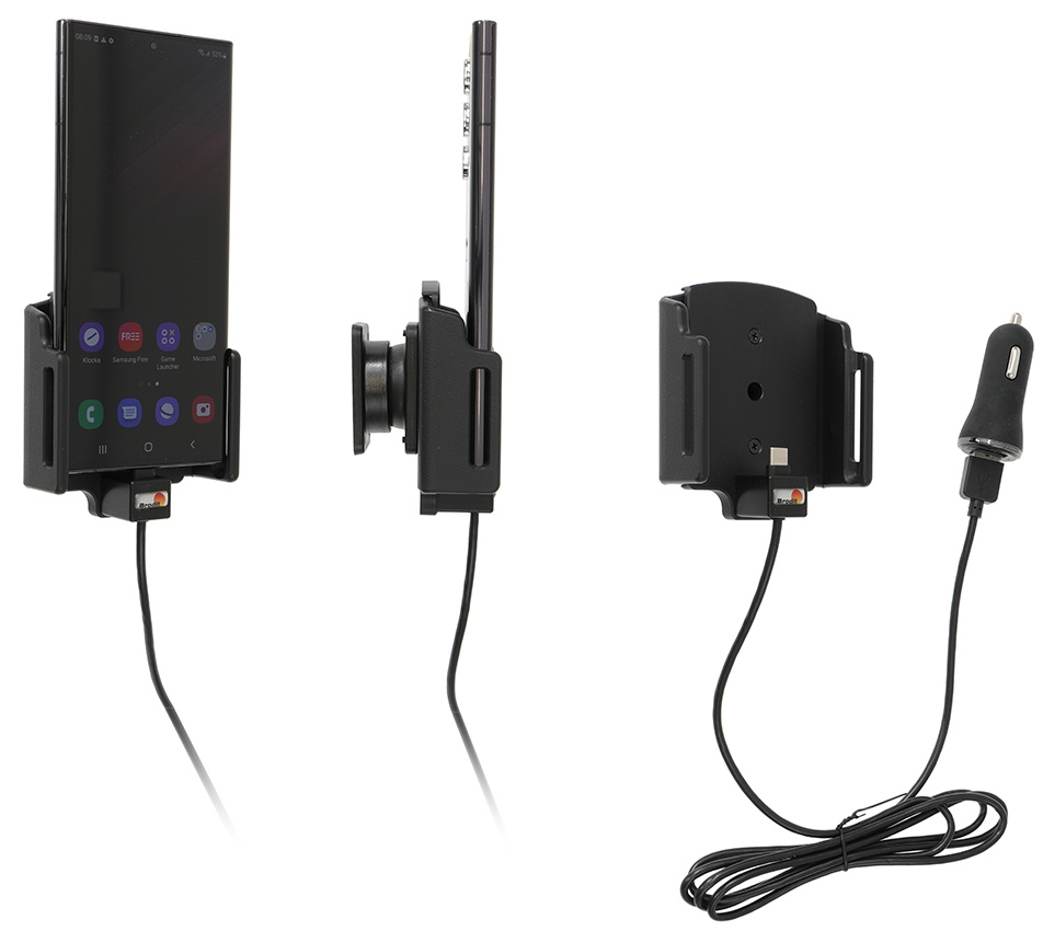 Brodit Aktywny uchwyt z kablem USB i adapterem do gniazda zapalniczki, Samsung Galaxy S22 Ultra 5G (SM-S908B/SM-S908B/DS)