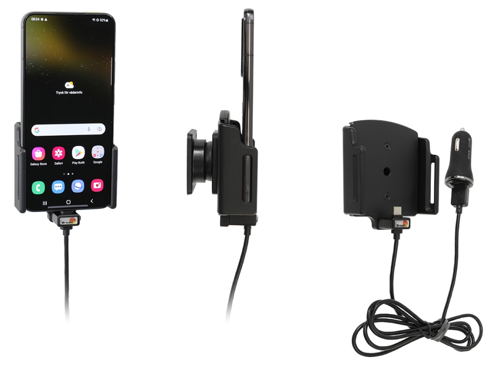 Brodit Aktywny uchwyt z kablem USB i adapterem do gniazda zapalniczki, Samsung Galaxy S22+ 5G (SM-S906B/SM-S906B/DS)