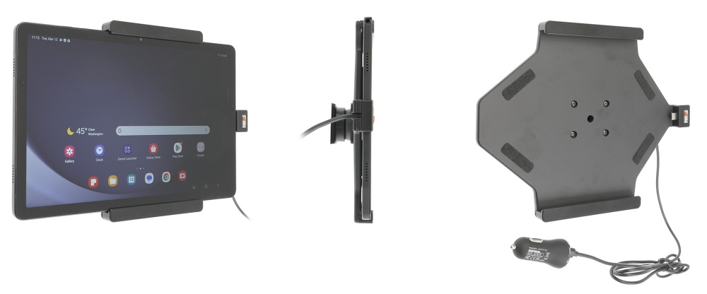 Brodit Aktywny uchwyt z kablem USB i adapterem do gniazda zapalniczki, Samsung Galaxy Tab A9+ 11 SM-X210/SM-X215 LTE/SM-X216 5G