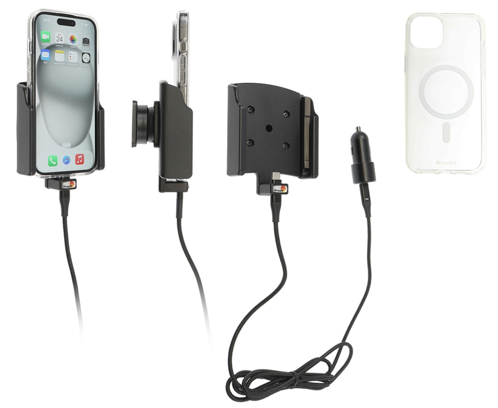 Brodit Etui na telefon z aktywnym uchwytem i ładowarką samochodową, Apple iPhone 15