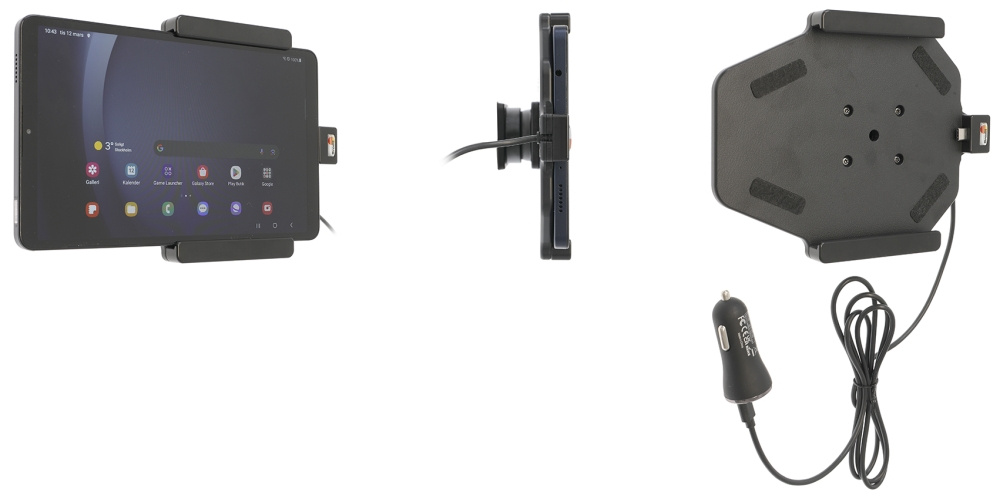 Brodit Aktywny uchwyt z kablem USB i adapterem do gniazda zapalniczki, Samsung Galaxy Tab A9 SM-X110/SM-X115