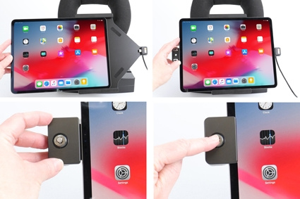 Brodit Uchwyt z zamkiem na klucz, Apple iPad Air 13 2024  (A2898, A2899, A2900)/Air 13 2025 M3 (A3268, A3268, A2371)/Pro 12,9 2018 (A1876, A1895, A1983, A2014)/Pro 12.9 2020 (A2069, A2232, A2229)/Pro 13 (A2925, A2926, A3007)