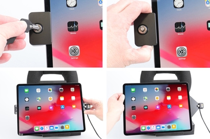 Brodit Uchwyt z zamkiem na klucz, Apple iPad Air 13 2024  (A2898, A2899, A2900)/Air 13 2025 M3 (A3268, A3268, A2371)/Pro 12,9 2018 (A1876, A1895, A1983, A2014)/Pro 12.9 2020 (A2069, A2232, A2229)/Pro 13 (A2925, A2926, A3007)