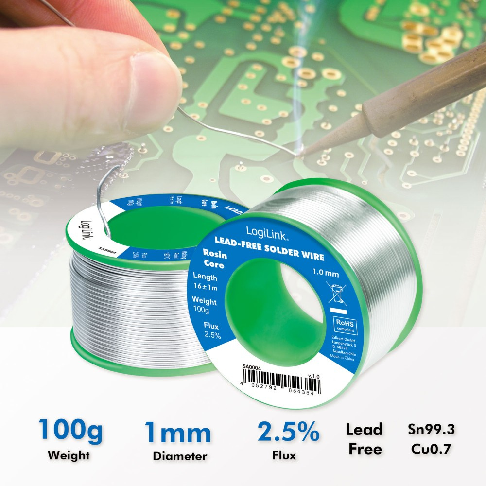 LogiLink bezołowiowa cyna lutownicza, 1.00mm 100g