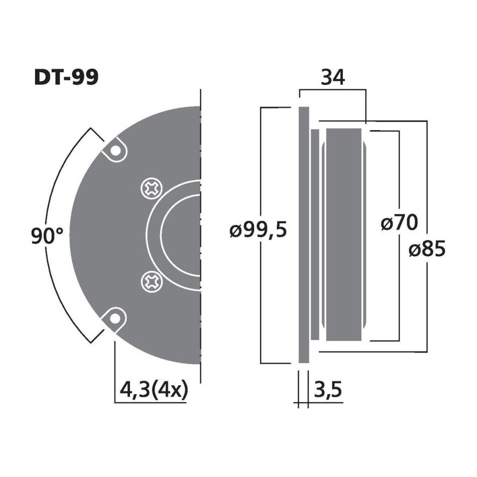 Monacor DT-99, głośnik wysokotonowy z jedwabną kopułką, 8 omów