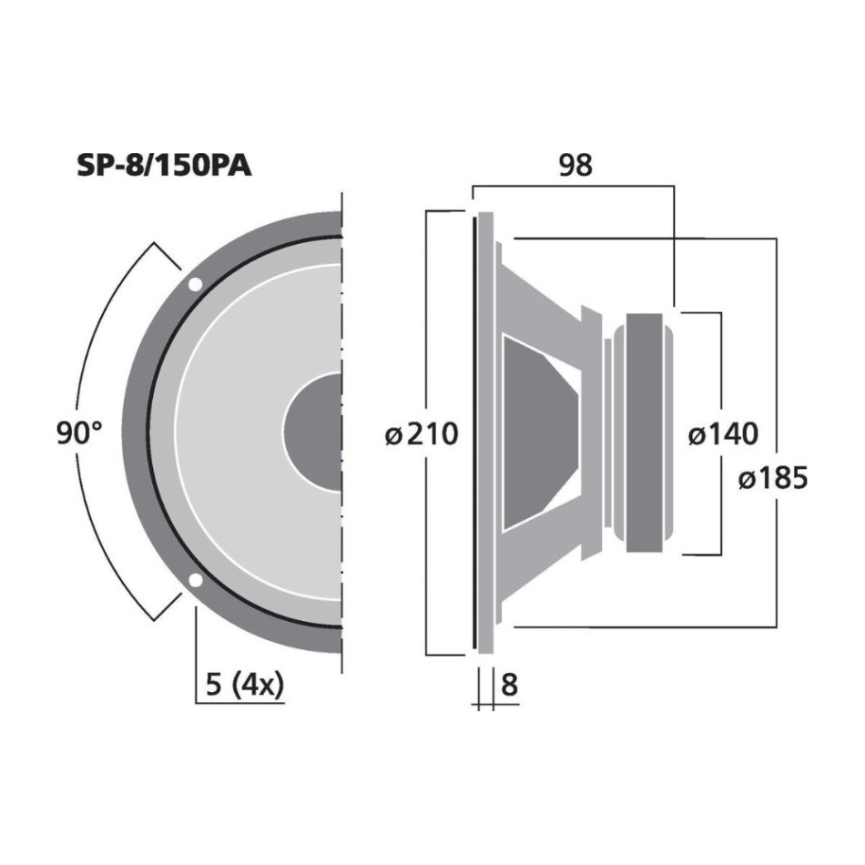 Monacor SP-8/150PA, 8-calowy głośnik PA średnioniskotonowy/średniotonowy, 8 omów