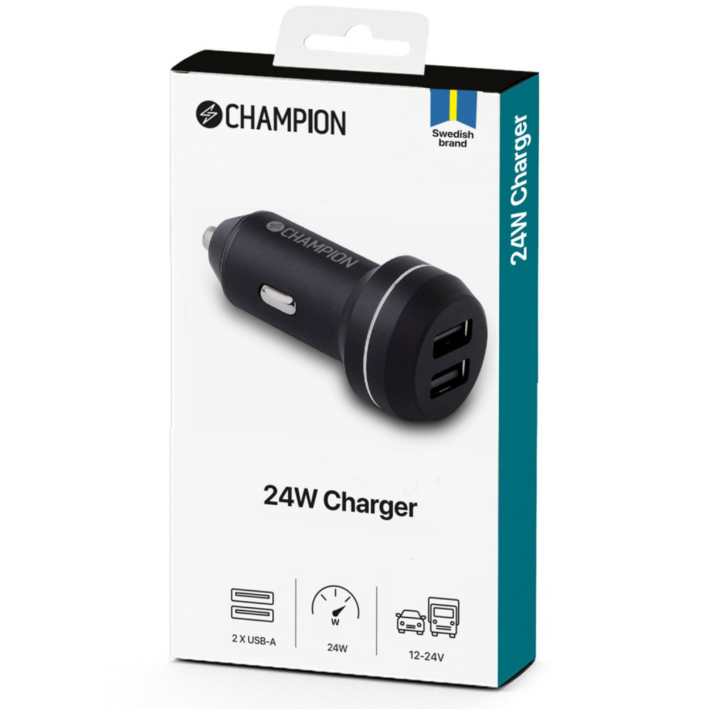 Champion Ładowarka samochodowa USB 2-port, 24W