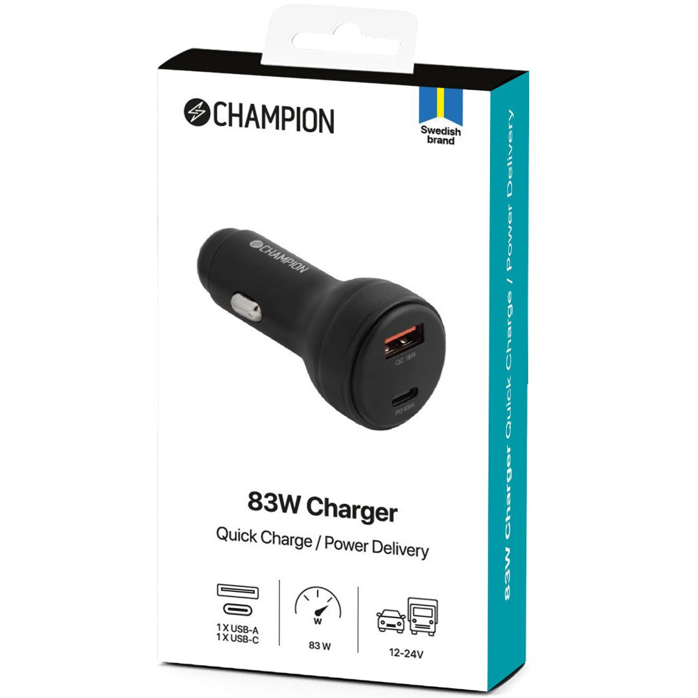 Champion Ładowarka samochodowa 83W 2-port QC/PD, czarna