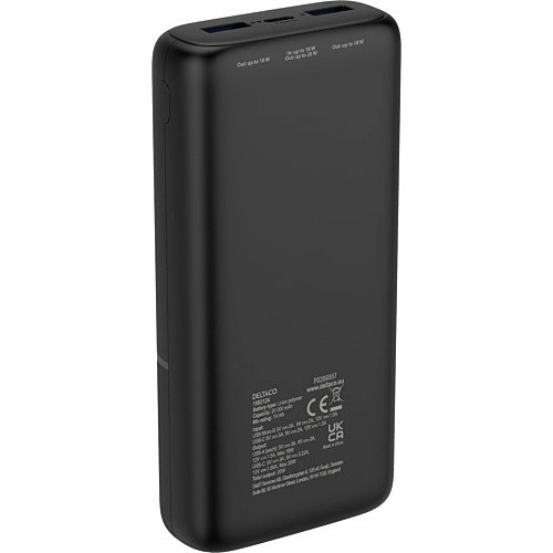 Deltaco PB-C1008 powerbank 20 000 mAh, 20 W PD, czarny