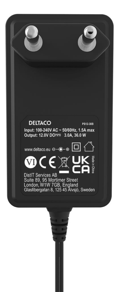 Deltaco PS12-30B zasilacz 12 V DC/3 A, czarny