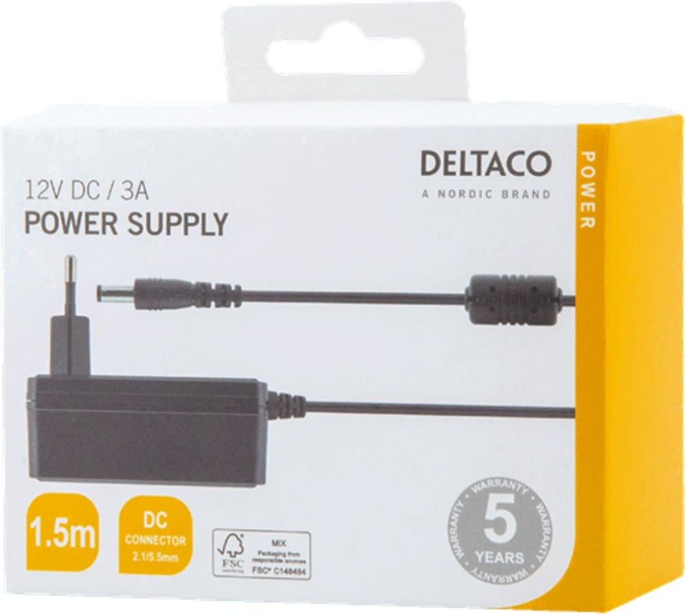 Deltaco PS12-30B zasilacz 12 V DC/3 A, czarny