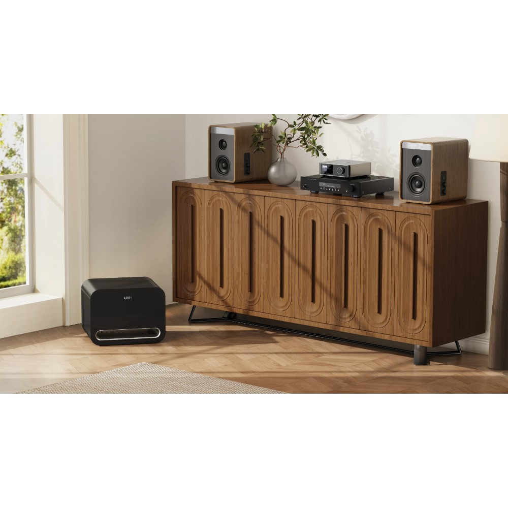 WiiM Sub Pro kompaktowy bezprzewodowy subwoofer, czarny