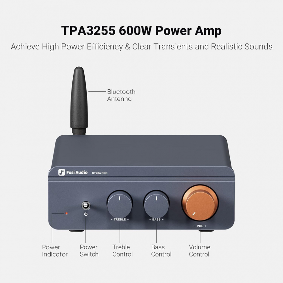 Fosi Audio BT20A PRO wzmacniacz stereo z Bluetooth i zasilaczem 32V