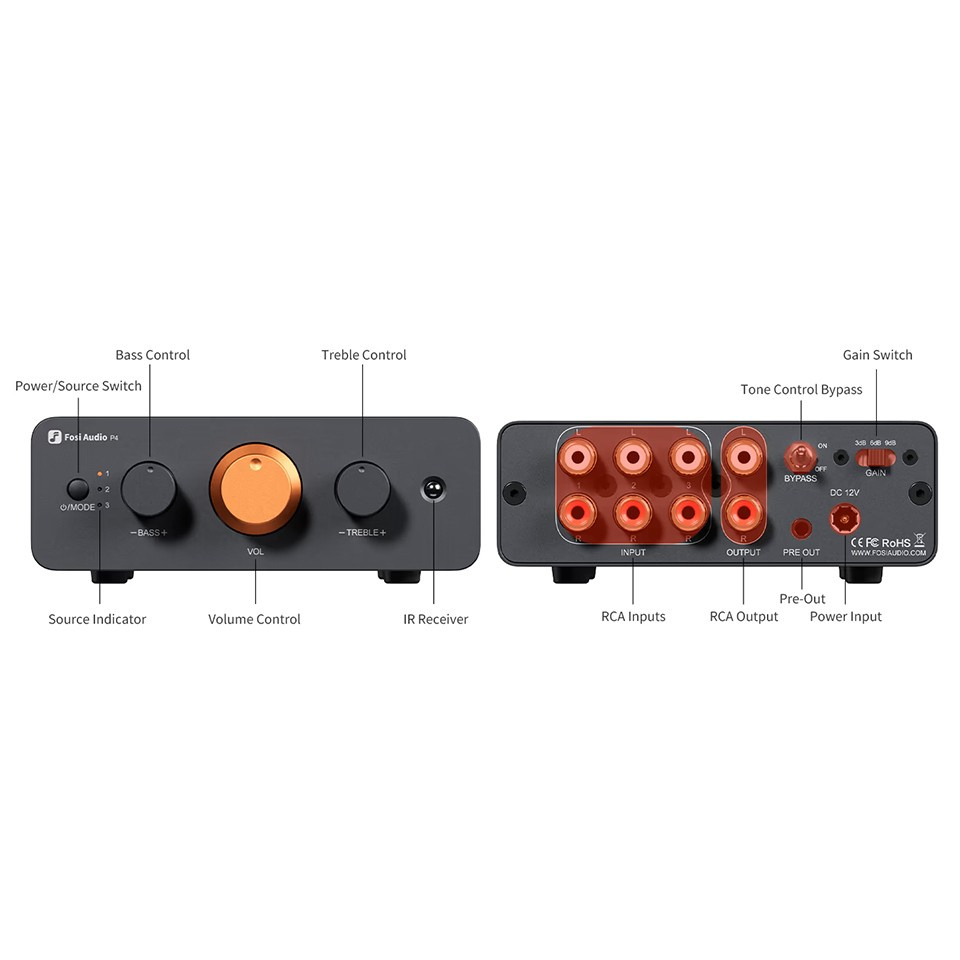 Fosi Audio P4 przedwzmacniacz z regulacją tonów
