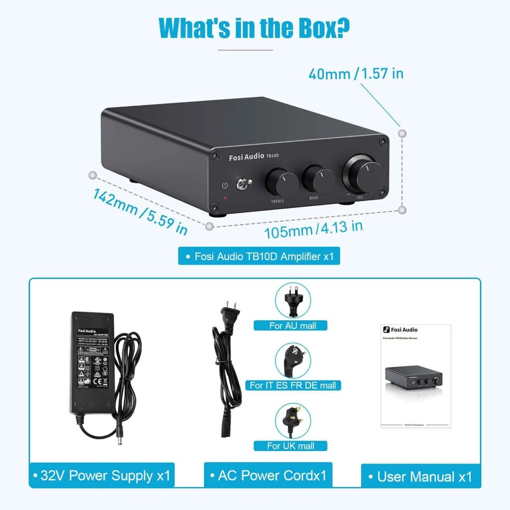 Fosi Audio TB10D, wzmacniacz stereo z zasilaczem 32V