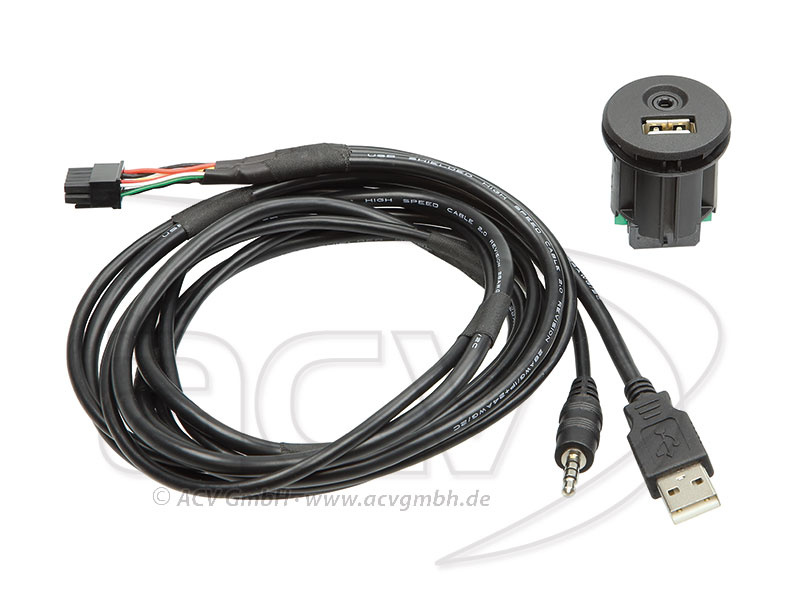 Złącze USB + AUX 3,5 mm do montażu w obudowie z kablem 1,5 m