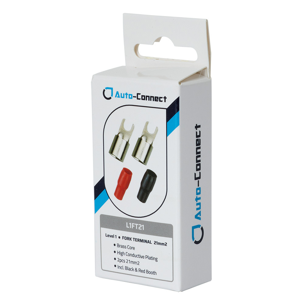 Auto-Connect czerwono-czarna widełkowa końcówka kablowa, 21 mm²