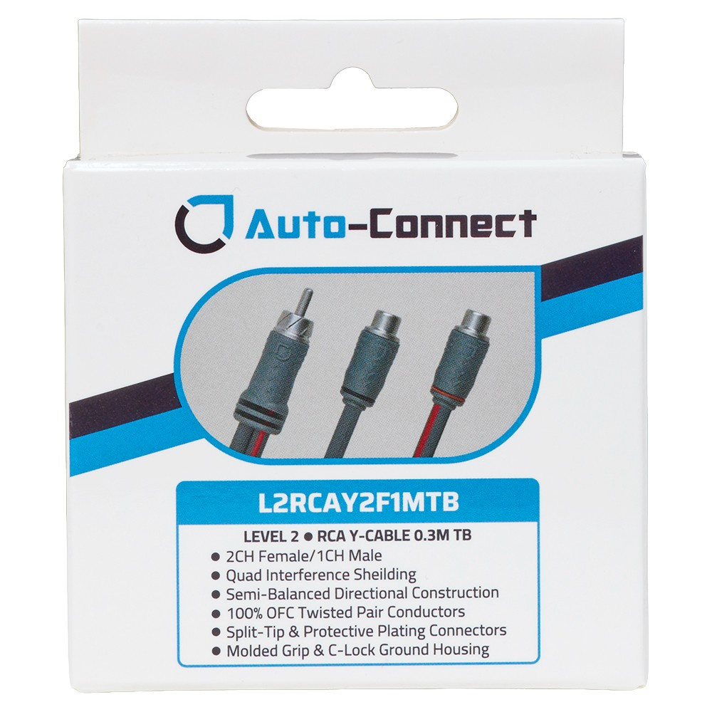 Auto-Connect skręcony rozdzielacz Y do sygnału niskiego poziomu, 1 wtyk – 2 gniazda, 0.3 metra, Level 2