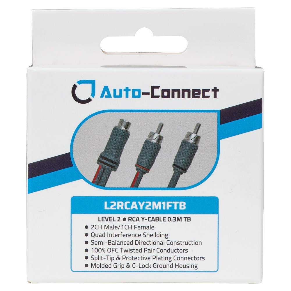 Auto-Connect skręcany rozdzielacz Y sygnału niskopoziomowego, 1 gniazdo na 2 wtyki, 0.3 meter, Level 2