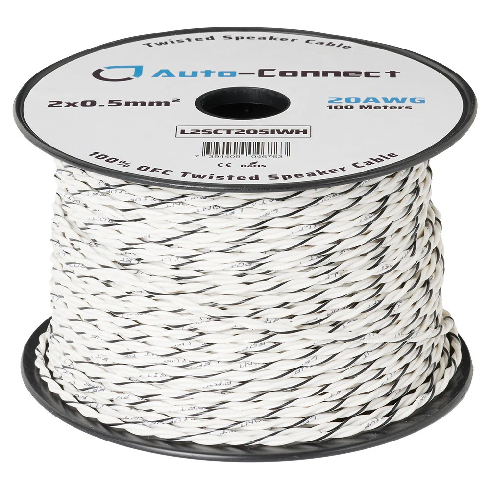 Auto-Connect skręcony kabel głośnikowy OFC 2x0.5 mm², biały, metr bieżący