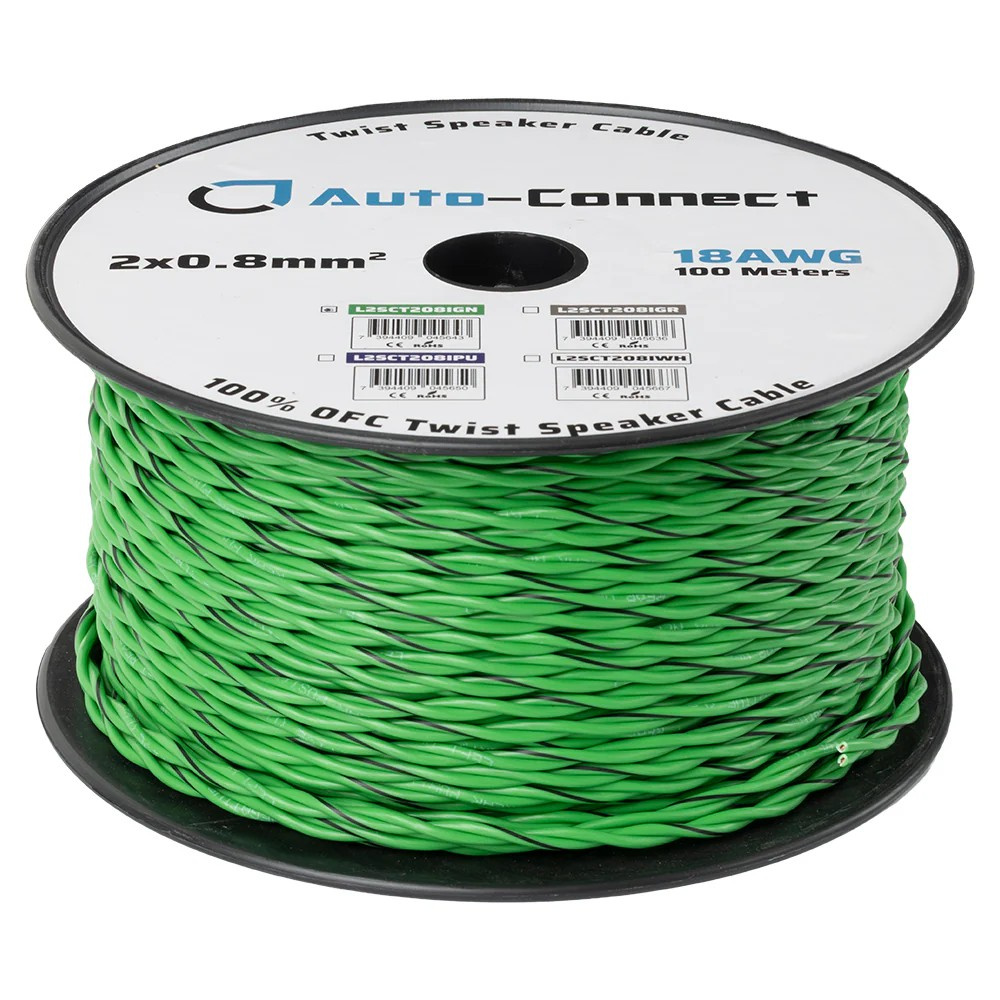 Auto-Connect skręcany kabel głośnikowy 2x0.8mm² zielony, cena za metr