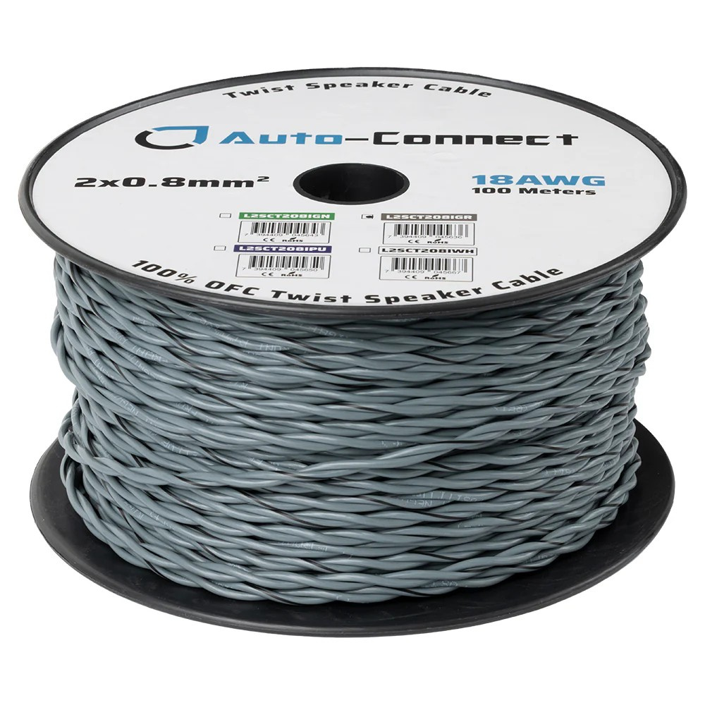 Auto-Connect skręcany kabel głośnikowy 2x0.8mm² szary, cena za metr