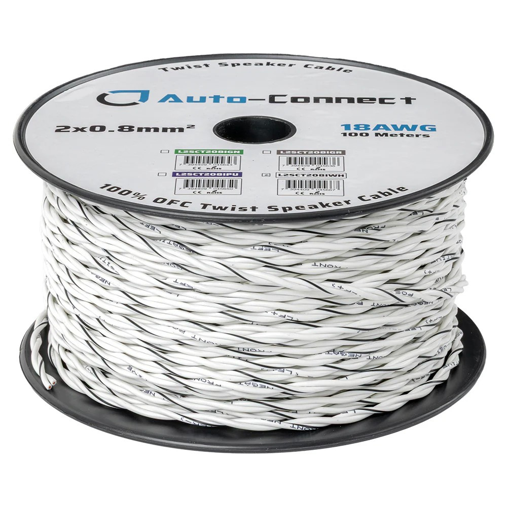 Auto-Connect skręcany kabel głośnikowy 2x0.8mm² biały, cena za metr
