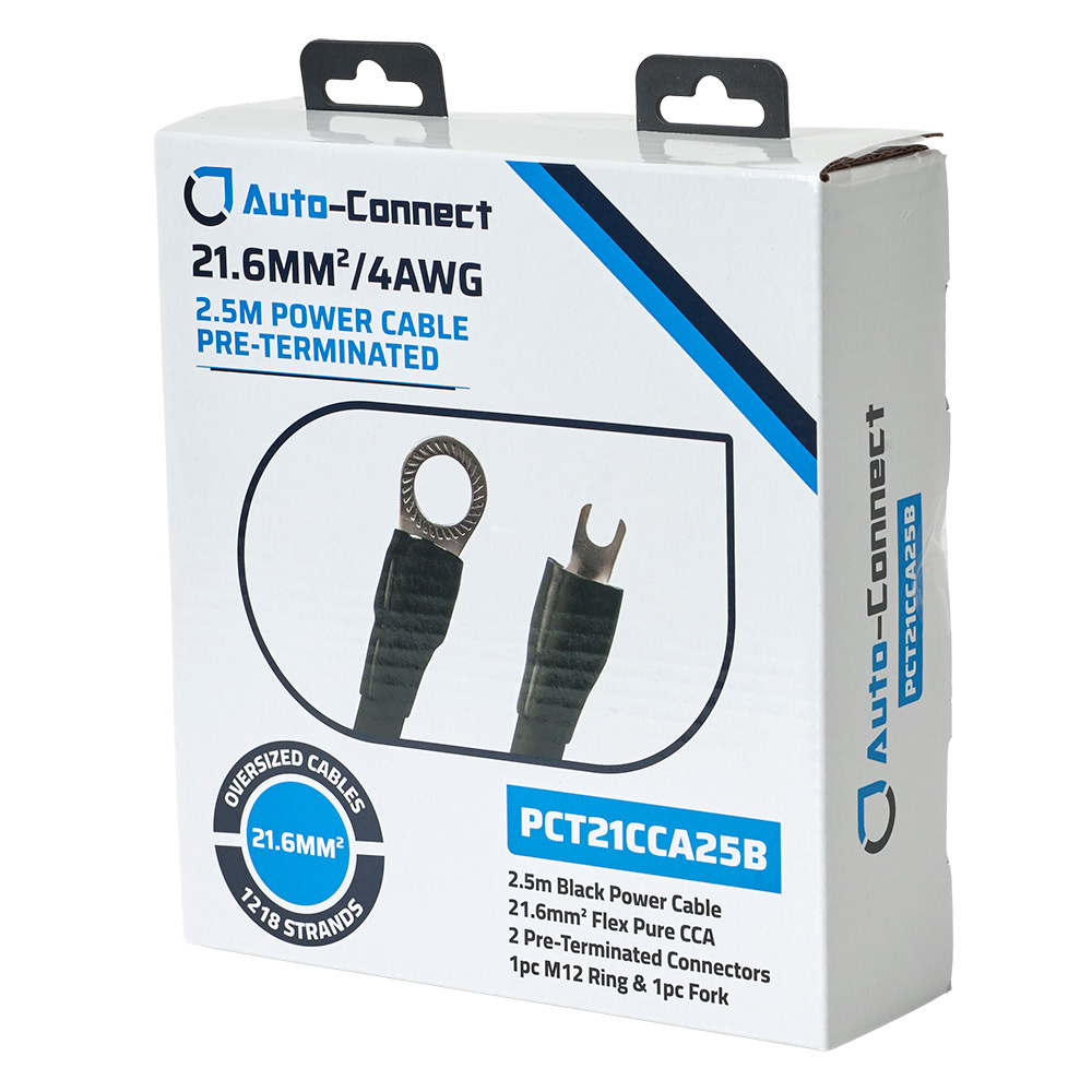 Auto-Connect 2,5-metrowy kabel zasilający CCA 21,6 mm², czarny