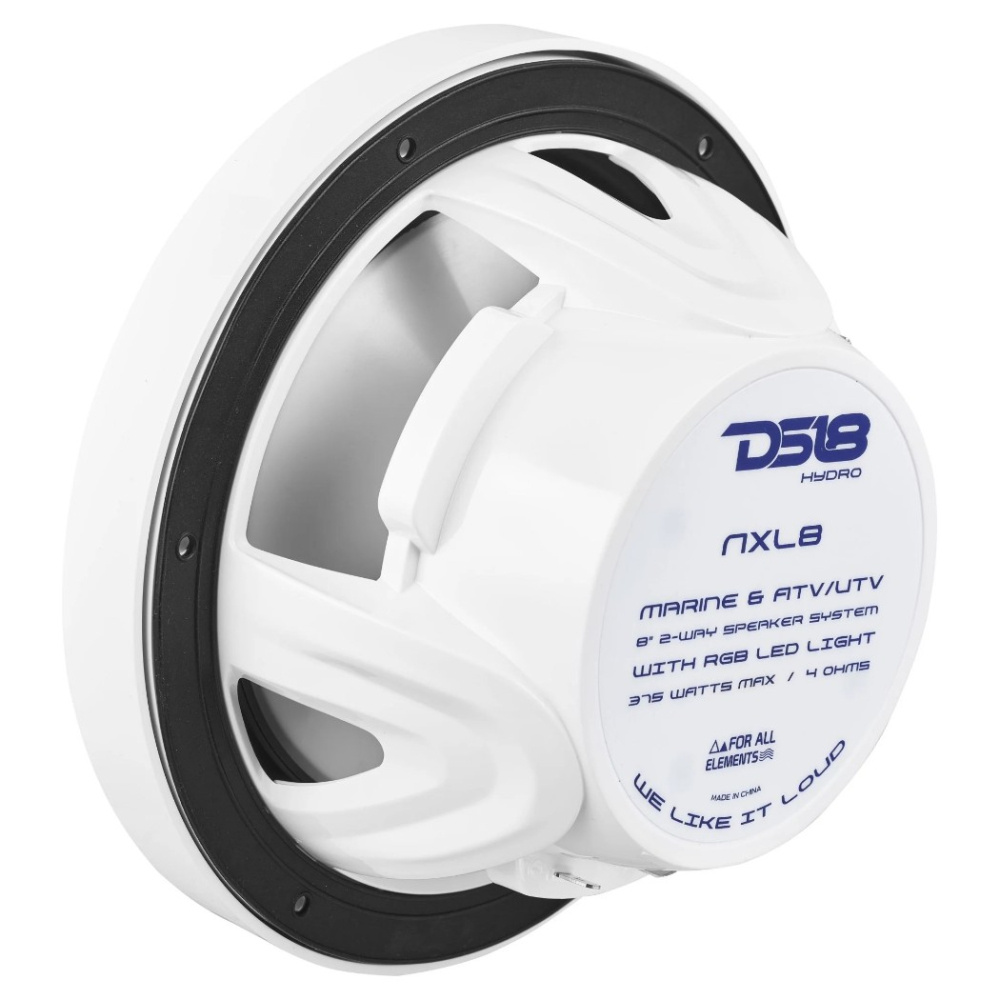 DS18 NXL-8, białe 8-calowe głośniki morskie z LED, para