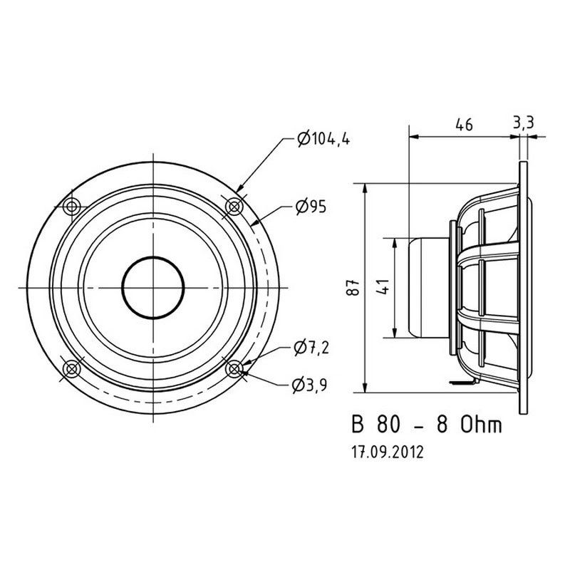 Visaton B 80, 3,3-calowy głośnik szerokopasmowy 8 Ohm